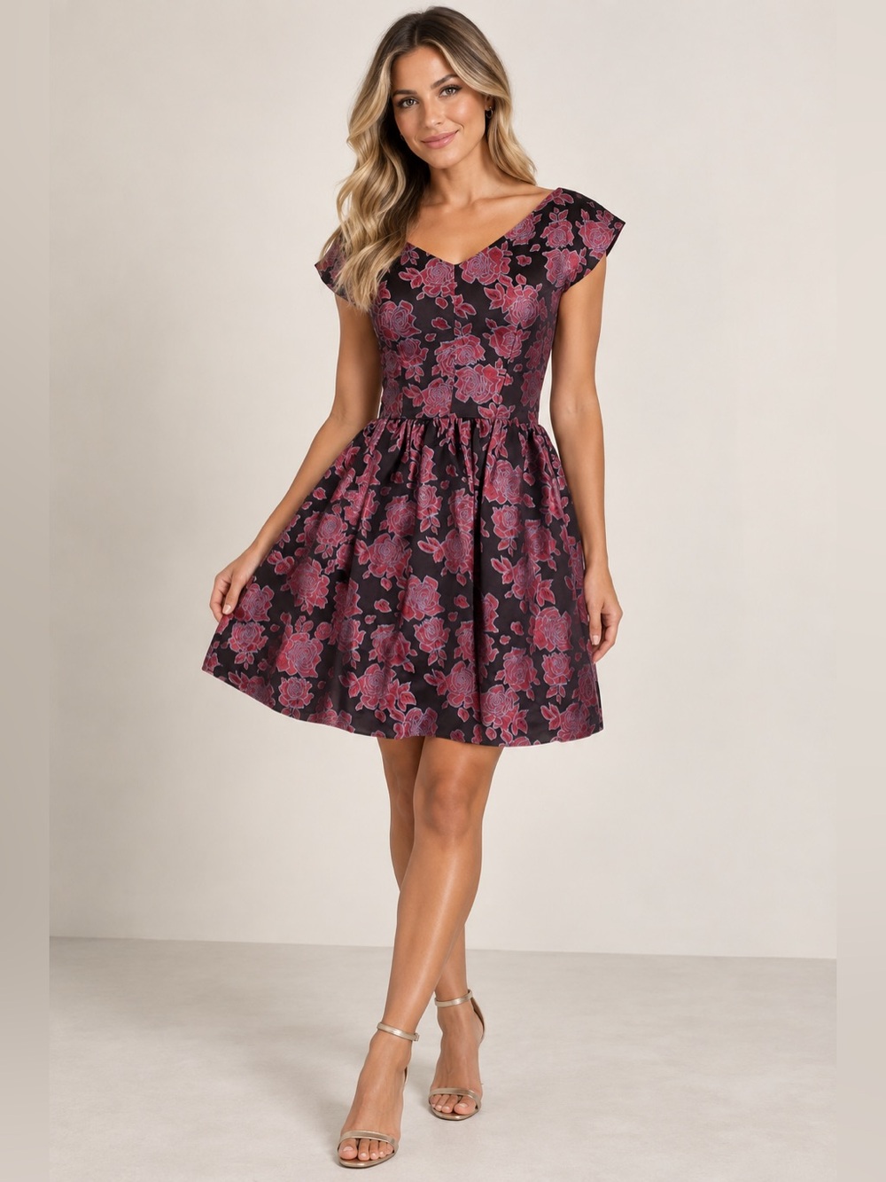 True Decadence Floral Brocade Embroidered Mini Dress